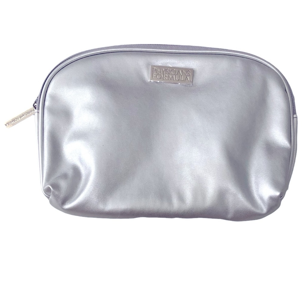 NEW Physicians Formula silver makeup cosmetic bag purse with zipper closure